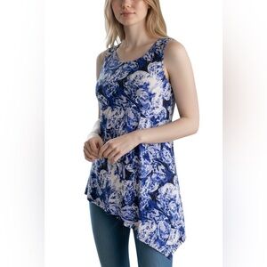 Alfani Watercolor Asymmetrical Hem Top Womens Large Sleeveless Stretch Lagenlook